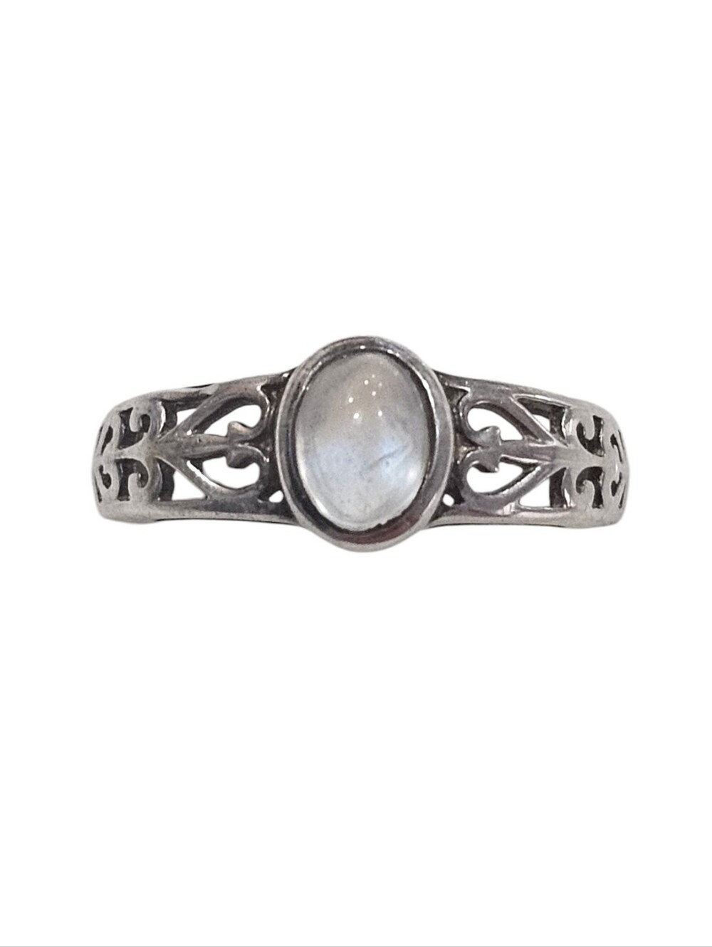 Moonstone & Sterling Silver Filigree Ring Size 7.5